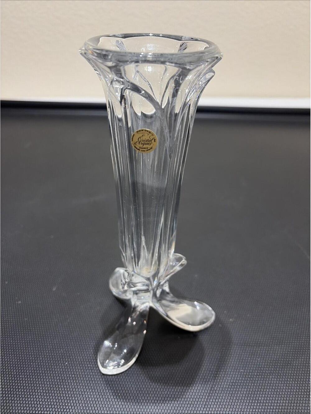 Cristal d Arques France Lead Crystal Three Foot Pedestal Vase 8 5/8" Tall